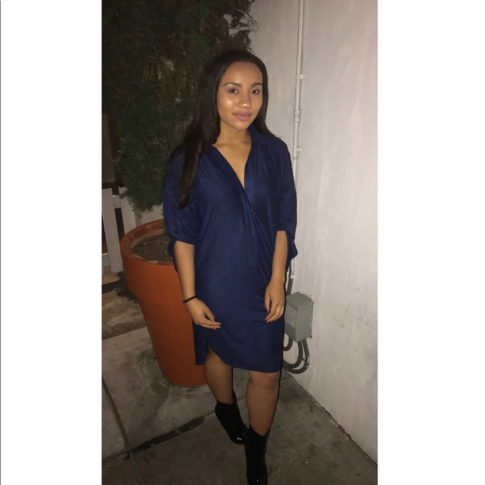 Royal Blue Suede Kimono Midi Dress